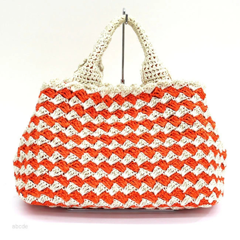 Prada Tote Red Raffia Locket Basket Canapa Bag Red